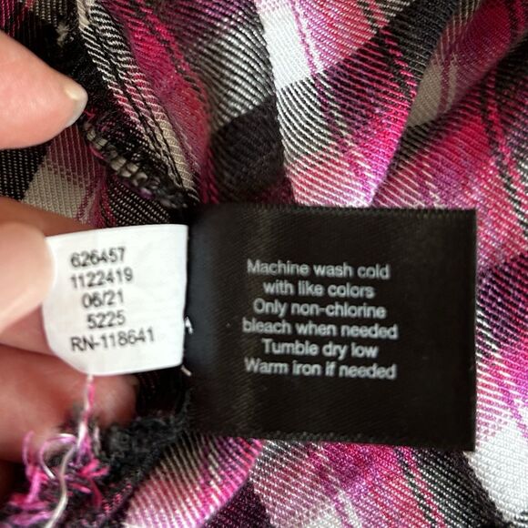 Lane Bryant Top Women 22/24 Pink Black Plaid Button Up Roll Tab Tunic Cabin Farm - Picture 5 of 16